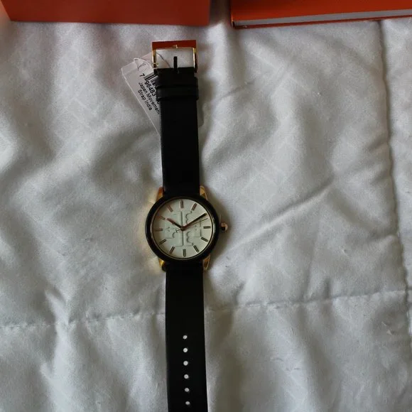 NIB TORY BURCH GIGI GOLD CASE BLACK LEATHER WATCH TOP RINGS GIFT SET TBW2018 - Picture 8 of 12